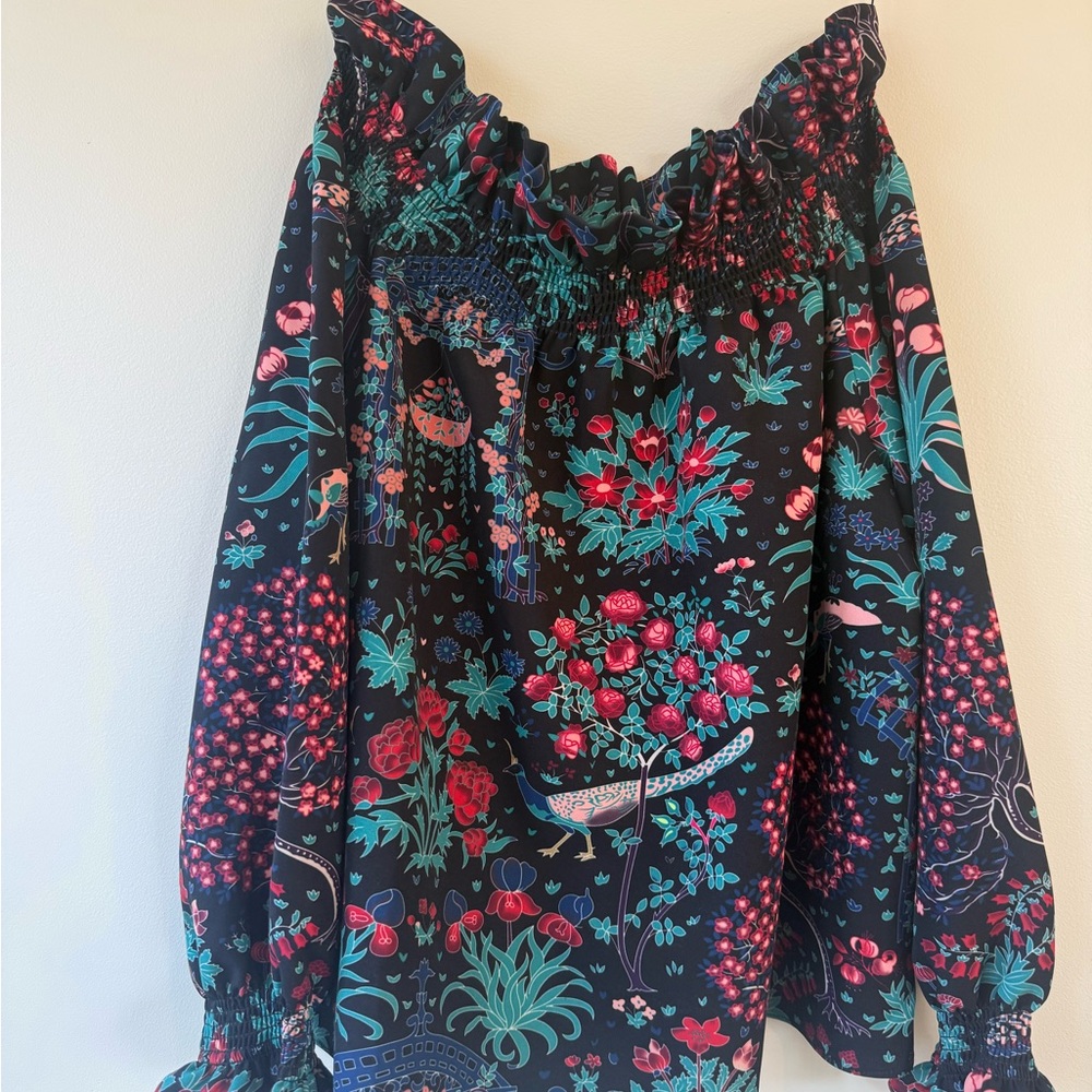 Tuckernuck Floral Off-Shoulder Blouse - Black and Blue - Picture 2 of 4